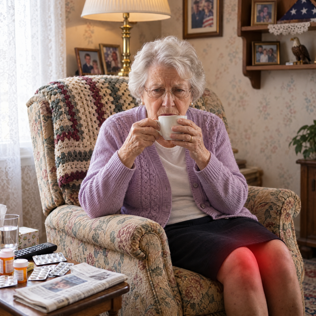 Femme âgée aux jambes engourdies dans son fauteuil