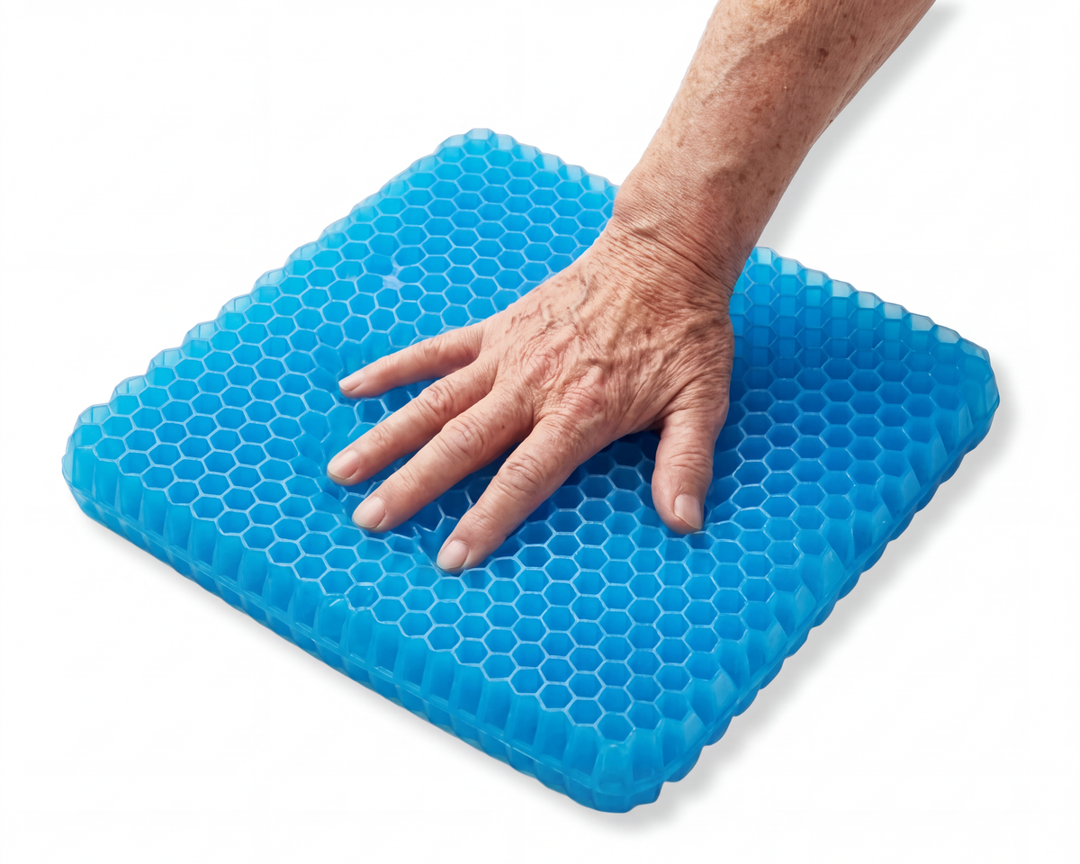 Main qui appuie sur le coussin en gel alvéolé GEL FLEX